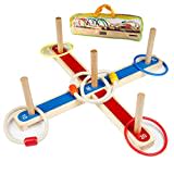 Ulifeme Anillas Juego de Lanzamiento, Juegos Exterior para Niños y Adultos, 5 Piezas Anillos de Cuerda de Madera + 8 Pcs Anillos Plásticos Colurful para Juegos de Punteria, 2 Formas Jugando con Bolsa