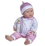 JC Toys- Muñeca La Baby de 51 cm Tiene Cuerpo Blando y Lavable, biberón mágico y Chupete, Rosa y Blanco, Floral, diseñado en España, +2 años