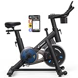 MERACH Bicicleta Estática en Casa, Bicicleta Spinning con Monitor LED Electrónico, Transmisión Silenciosa por Cinturón y Cómodo Cojín de Asiento, Entrenamiento Cardiovascular para el Hogar