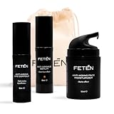 FETĒN Skincare Pack Regalo para Hombre - Set Antiedad Hidratante con Crema Facial Antiarrugas, Contorno de Ojos Antiojeras y Sérum de Vitamina C, Kit Cosmética y Cuidado Personal para Hombres