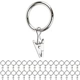 Clips de Cortina con Anillos, 30 Piezas, en Color Plata, Ø 32 mm Exterior, Ø 25 mm Interior, Anillos de Cortina, Clip Flexible para Cortinas con Gancho Carrera, Anillo Presilla Cortina, Pinza Barra