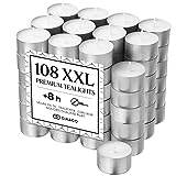 Pack Cia&Co 108 Velas de te 8 Horas XXL de Larga Duración. Velas Blancas Redondas de + 8 Horas sin Aroma y 100% Parafina. Diámetro 38 mm, Ideal Hostelería Sin Olor