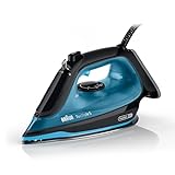 Braun TexStyle 5 SI5256BL, Plancha de Ropa con Placa FreeGlide 3D SuperCeramic, Punta de Precisión, Mango Abierto Ergonómico, Recarga 300ml, Eficiencia Energética, Sistema Antigoteo, 2600W, Azul