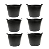 Pack de 6 capazos de plástico Flexible, de Color Negro , de 45 x 33 cm con Capacidad de 42 litros, con Asas, Ideal para Trabajo de Vendimia, Agricultura… Cubo de plástico (6uds / 42 litros Negro)