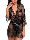 UMIPUBO Mujer Ropa de Dormir Conjunto Sexy Lingerie Transparente Lace Lenceria Erotica Babydoll Ropa Interior (Negro, L)