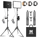 2 Paquete Luz Fotografia LED Kit de Video, 25 cm*20 cm Fotografía LED de 2800-6500 K, 175 cm Estudio Regulable con Soporte de Trípode y Soporte para Telé para Filmación/Zoom/Videoconferencia/TikTok