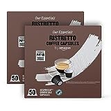 by Amazon Ristretto Cápsulas de café espresso compatibles con Nespresso, Tueste Medio, 50 unidad, Paquete de 2 - Certificado Rainforest Alliance