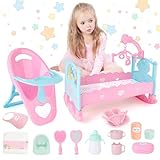 deAO 16Pcs Accesorios Bebe Juguete,Conjunto De Accesorios para Muñeca De Juguete,Incluye Alimentar,Trona,Cuna Muñecas Juguete