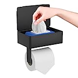 Portarrollos Papel Higienico - GUIGUZI Negro Porta Rollo baño con Estante - Porta Rollos de Papel Higienico con Caja de pañuelos Taladro o Autoadhesivo Instalar para Cocina y Baño