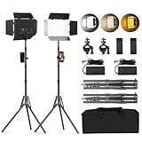 Soonpho 2-Pack Iluminación de Panel LED Luz Video y Soporte Kit Barn Door 2800-6500K Regulable 20W de luz de iluminación de Estudio de fotografía con 1,6 m de trípode y Soporte de teléfono móvil