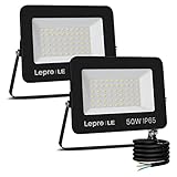 Lepro Foco LED Exterior 50W 4250 lúmen, Luces LED Exterior Blanco Frío 5000K, Ángulo de Haz 110°, Luz de Seguridad Impermeable IP54, Proyector LED Exterior para Jardín, Patio, Garaje, 2Pcs