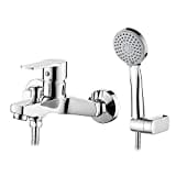 Ibergrif, M13057-Star, Conjunto de, Grifo para Bañera, Mezclador de Baño y Ducha Monomando para Instalación en Pared, Plata