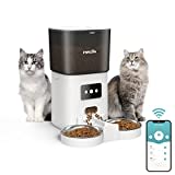 6L Comederos Automáticos para Gatos y Perros con Dos Tazones, PWEZON Inteligente WiFi Dispensador de Alimentación Automático para Dos Mascotas, Temporizador, Control de Porciones, Grabadora de Voz