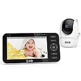 GHB Camara Vigilancia Bebe con 5" HD Pantalla Vigilabebés con Cámara Batería de 4000mAh Soporta 4 Cámaras, Pantalla Dividida, 4×Zoom, Visión Nocturna, Comunicación Bidirecciona Escucha Bebes