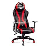 Diablo X-Horn Silla Gaming Oficina Gamer Apoyabrazos 3D Cojín Ajustable Diseño Ergonómico Cuero Sintético Función de Inclinación Negro-Rojo (XL)