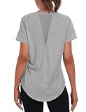 Jlowesun Camiseta Deportiva Mujer Manga Corta,Casual Ligera Transpirable Funcional Espalda Malla Deportiva Tops Mujer,Cuello Redondo Camiseta Entrenamiento Adecuada para Fitness Running Camiseta Yoga