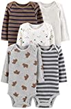 Simple Joys by Carter's Long-Sleeve Bodysuit Pack of 5 Body, Animales del Bosque/Oso/Rayas, 18 Meses (Pack de 5) Unisex bebé