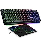 Empire Gaming - Armor RF800 Teclado y Ratón para Gamers Inalámbrico Recargable QWERTY(Layout Español) con Mouse Pad-RGB Wireless 2.4Ghz Keyboard-4800 dpi Mouse-PC PS4 PS5 Xbox One/Series Mac-Negro