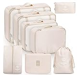 MURISE Organizador Maleta de 8 Piezas, Bolsas de Ropa, Organizador de Maletas Para Vacaciones y viajes, Packing Cube Set, Organizadores de Viaje, Sistema de Organización para Maletas - Beige