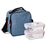 TATAY Urban Food Casual - Bolsa Térmica Porta Alimentos, 3L de Capacidad, 2 Tuppers Herméticas de Cristal de 0.57 l Incluídas, Color Denim Blue, 22 x 12 x 21.5 cm, 3.5 Litros