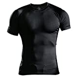 Hombres Apretado Compresión Capa Base Manga Corta Camiseta Culturismo Tops Poliéster y Spandex Negro XL