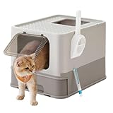 Feandrea Arenero para Gatos, Caja Arena con Bandeja Extraíble, Pala, Cepillo, Espacioso para Gatos Grandes, Carga de 15 kg, Antifiltración, Antiescapes, Avena y Gris Cálido PPT001G01