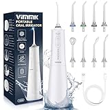 Irrigador Bucal Portatil, Vimmk Irrigador Dental Inalámbrico Profesional 8 Boquillas 5 Modos, IPX7 Impermeable 300ML USB-C Recargable Para Limpieza Dientes, Para el Hogar y los Viajes (Blanco)