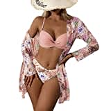 Litthing Conjuntos de Bikini para Mujer con Blusa de Bufanda Push Up Ajustable Cruzado Ties-up Cuello Halter Parte Superior de Bikini Impreso Cintura Alta Bikini Traje de Baño Barriga