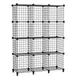 AWTATOS Estante de Almacenamiento Multiuso, 12 Cubos, Organizador modular de Alambre de Hierro, para Sala de Estar, hogar, Negro