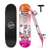 BELEEV Skateboards 31x8 para Principiantes, Niños, Adolescentes y Adultos, Completo Pro Cruiser Skateboard para Niña Niño, Arce Canadiense de 7 Capas, Doble Bandeja Cóncava, con Herramienta en T