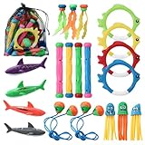 HAOYULUO 32 Piezas Juguetes de Buceo en Piscina, Paquets de Juguete de Buceo para Niños Que Incluye Palos de Buceo, Puerta de Buceo, Tiburones, Algas, GTemas, Anillos de Buceo y más