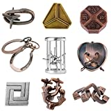 Holzsammlung 9 Piezas Rompecabezas Metal, Juegos de Ingenio Metal Puzzle, Juegos Logica Inteligencia Educativos IQ Puzzle Juguetes Metalicos Rompecabezas Regalo para Adultos Adolescentes