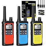 Walkie Talkie Profesional Recargable, NXGKET 3pcs PMR 446 Sin Licencia Radiocomunicación Largo Alcance 5km con Batería Incorporada,16 Canales Radio LCD Pantalla y Luz LED para Camping