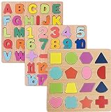 EKKONG Puzzle Madera Niños Rompecabezas 3 Piezas Puzles Encajable - Gráficos Letras Numéricas 3+ años Niños Juguetes para Juegos Educativos de Aprendizaje Temprano