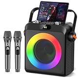 JYX Karaoke con 2 micrófonos, Altavoz Karaoke Bluetooth y Luces de DJ para Adultos y niños, PA Sistema con micrófono Karaoke Profesional portátil para Fiestas en casa, al Aire Libre