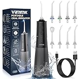 Irrigador Bucal Portatil, Vimmk Irrigador Dental Inalámbrico Profesional 8 Boquillas 5 Modos, IPX7 Impermeable 300ML USB-C Recargable Para Limpieza Dientes, Para el Hogar y los Viajes (Negro)