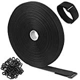 WSZJINB Sujetacables Reutilizables de 10m x 2cm con 50 Hebillas, Bridas Negras para Organizador Management de Cables, Negro