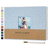 Vienrose Álbum de Fotos Autoadhesivo con Ventana para Fotos de 10x15, Pequeño Álbum de Recortes de Lino 40 Páginas Blancas DIY Libro de Recortes con Bolígrafo de Metal, 21,5x30 cm Azul cielo