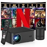 Mini Proyector【Netflix Oficial/Dolby Audio】con Altavoz BT, 15000L Proyector Portatil 4K Soporte WiFi Bluetooth, Proyector de Cine 1080P Full HD para Android/iOS/PS5