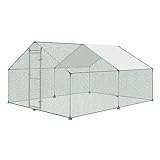 JOIEYOU Gallinero de 4 x 3 x 2 m, cercado libre para gallinas con techo de sombra de polietileno, gallinero de acero galvanizado con cerradura, pajarera para jaula de pollos, animales pequeños