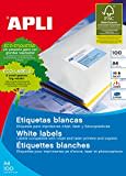 APLI 1283 - Etiquetas blancas permanentes adhesivas imprimibles, Inkjet-Laser-Copy, tamaño etiqueta 38 x 21,2 mm, cantos rectos, pack de 100 hojas A4 (6500 etiquetas), Ideal para sobres y paquetes