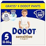 Dodot Pañales Bebé Sensitive Talla 5 (11-16 kg), 152 Pañales + 4 Pants Gratis, Nº1 en Proteccion de la Piel de Dodot, Pack Mensual