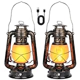 Weinsamkeit 2 Piezas Farolillos Exterior, LED Lantern Vintage Luz Colgante, Lámpara de Camping con Efecto Llama, IP65 Impermeable Luces de Camping, para Fiesta Boda Jardín Casa Lawn