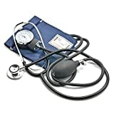 Belmalia Tensiómetro de Brazo Manuales con Estetoscopio Doble Campana, Esfigmomanómetro Aneroide, Bolsa para Servicios de Socorro, Médico, Consultorio, Azul Negro