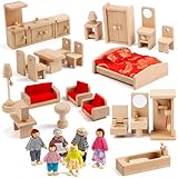 KABENFIS, 5 Juegos de Accesorios para Muebles de casa de muñecas con una Familia de 6 muñecas, decoración, Juguetes para Juego de imitación para niñas y niños