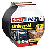 tesa Extra Power Universal, Cinta Adhesiva Americana Reforzada para Reparar, Fijar, Agrupar, Reforzar o Sellar, Negra, 10 m x 50 mm