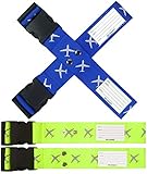 OW-Travel Correas para Maletas Cruz Seguridad Maleta Resistentes Correas de Equipaje con Etiqueta Maleta Correa de Equipaje Accesorios para Viaje Cinta Maleta Correa Equipaje Correas Maletas