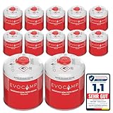 EVOCAMP 12X Cartucho de Gas Propano Butano 450g, Cartucho de Rosca Europea 7/16", Botellas de Gas para Camping 809ml, bombona de Gas, Puede Utilizarse para barbacoas Weber de la Serie Q100/1200