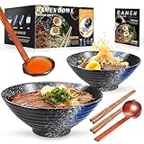 YTLEMON Juego De Cuencos De Ramen De Cerámica 2×1000ml 34oz, Ramen Bowl Japonés De Cocina Para Sopa De Fideos Con Palillos Y Cuchara Para Ensalada Cereales Fideos Regalo Para El Hogar Para