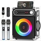 JYX Altavoz Karaoke con 2 Micrófonos Inalámbricos, Máquina de Karaoke Portátil con DJ Luces, Altavoces Bluetooth Sistema PA Soporte FM/USB/TF Card/REC/AUX para la Party Fiesta